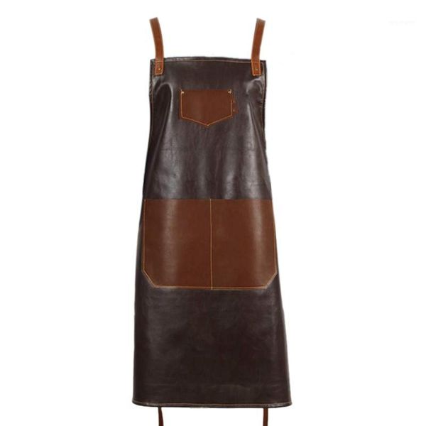 

leather pu cook apron barista bartender chef hairdressing apron catering uniform work wear anti-dirty overalls1