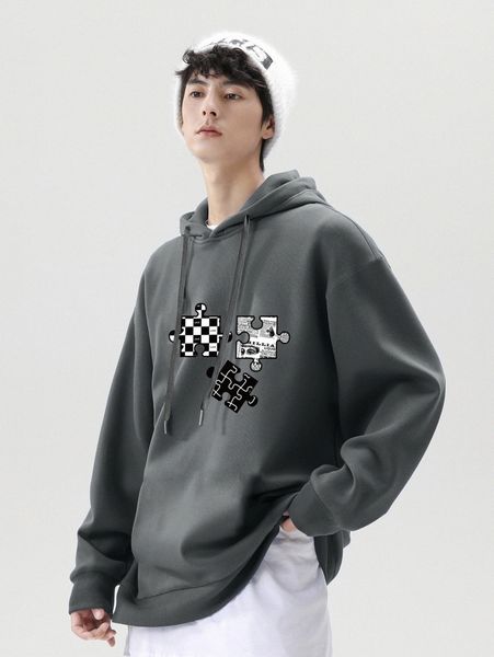 men drop shoulder drawstring hoodie c1hw#, Black