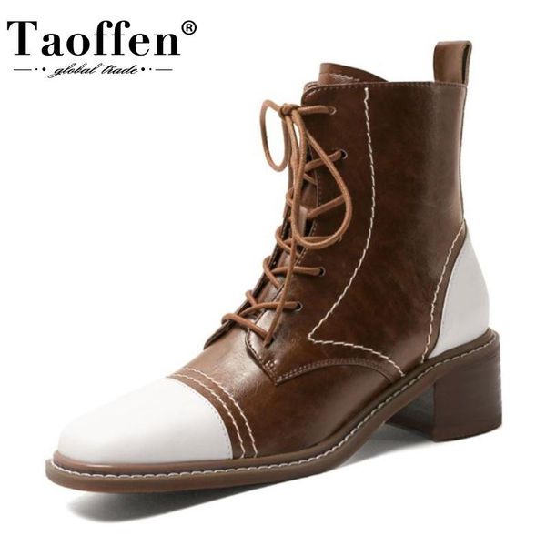 boots taoffen real leather women ankle mixed color cross strap zipper thick heel shoes warm party footwear size 34-39, Black
boots taoffen real leather women ankle mixed color cross strap zipper thick heel shoes warm party footwear size 34-39, Black