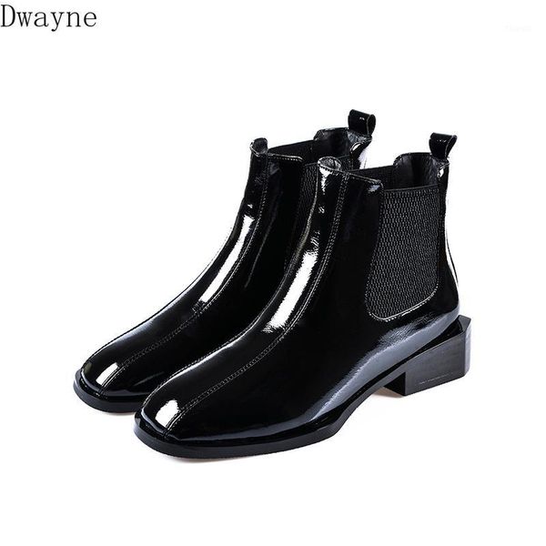 women's boots 2019 winter new square head flat with short boots patent leather wild plus velvet short1, Black
women's boots 2019 winter new square head flat with short boots patent leather wild plus velvet short1, Black