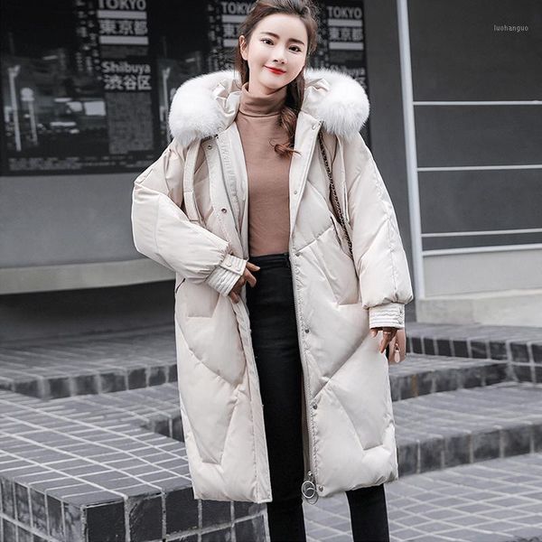 2019 winter women 90% white duck down jacket loose long down coat large fur collar hooded outwear warm thick parka1, Black
2019 winter women 90% white duck down jacket loose long down coat large fur collar hooded outwear warm thick parka1, Black