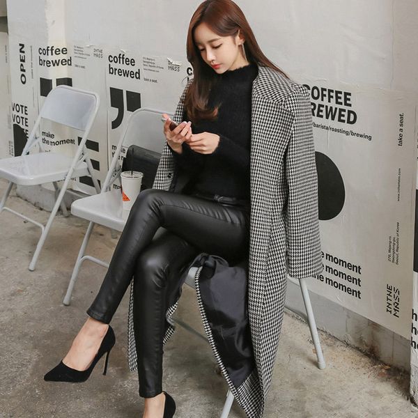 style 2021 new korean stylish suit mid-length collar fashion belt-tight houndstooth wool coat outerwear obdn, Tan;black
style 2021 new korean stylish suit mid-length collar fashion belt-tight houndstooth wool coat outerwear obdn, Tan;black