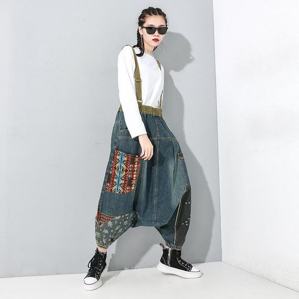 qpfjqd streetwear fashion patchwork vintage printed ladies jeans loose cotton denim jumpsuits women 2020 spring harem overalls1, Blue
qpfjqd streetwear fashion patchwork vintage printed ladies jeans loose cotton denim jumpsuits women 2020 spring harem overalls1, Blue