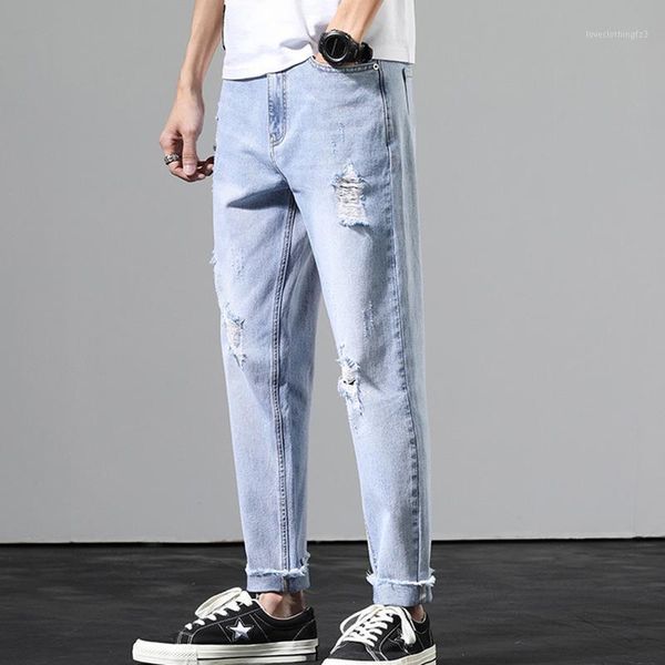 men's jeans all-match denim trousers light-colored pants men korean style trendy ripped loose young man fashion jeans1, Blue
men's jeans all-match denim trousers light-colored pants men korean style trendy ripped loose young man fashion jeans1, Blue