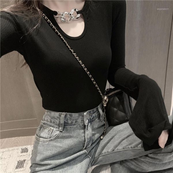 slim fit hollow out base shirt chain buckle bell sleeve long sleeve slimming versatile t-shirt female1, White
slim fit hollow out base shirt chain buckle bell sleeve long sleeve slimming versatile t-shirt female1, White