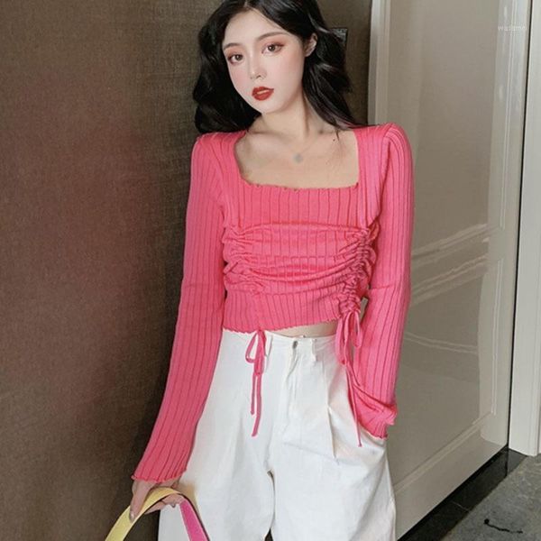 women t-shirts long sleeve t-shirt women casual knitted korean fashion drawstring square collar t-shirts1, White 
women t-shirts long sleeve t-shirt women casual knitted korean fashion drawstring square collar t-shirts1, White