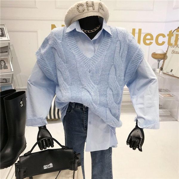 women's tracksuits two piece set women autumn / winter 2021 temperament v-neck waistcoat loose knitted vest with twist + simple shirt, Gray
women's tracksuits two piece set women autumn / winter 2021 temperament v-neck waistcoat loose knitted vest with twist + simple shirt, Gray