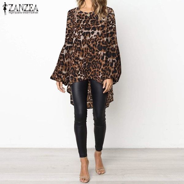 women's asymmetrical blouse leopard print zanzea lantern sleeve shirt female casual blusas summer plus size t200322, White
women's asymmetrical blouse leopard print zanzea lantern sleeve shirt female casual blusas summer plus size t200322, White
