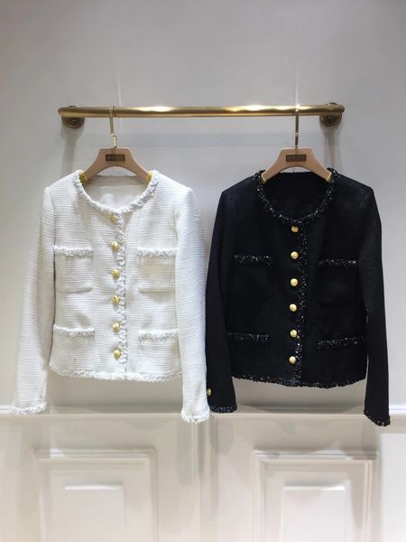 milan runway 2021 black/white tweed women's jackets designer buttons lining camellia print jackets womens 110501, Black;brown
milan runway 2021 black/white tweed women's jackets designer buttons lining camellia print jackets womens 110501, Black;brown