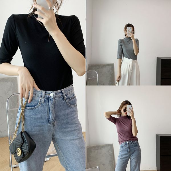 2020 spring and autumn korean women's traceless half high neck t- modal underpants t- shirt solid large size bottoming shirt with middl, White
2020 spring and autumn korean women's traceless half high neck t- modal underpants t- shirt solid large size bottoming shirt with middl, White
