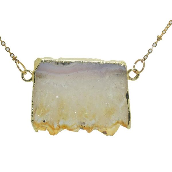 pendant necklaces fashion bohemian jewelry raw polish slab yellow crystal quartz geode druzy necklace rectangle natural slice stone women, Silver
pendant necklaces fashion bohemian jewelry raw polish slab yellow crystal quartz geode druzy necklace rectangle natural slice stone women, Silver