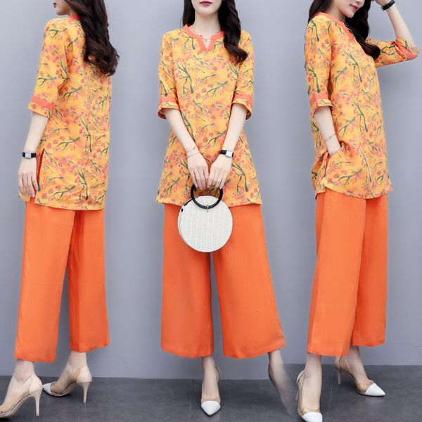 floral women's legged breeches orange summer suit feminine femme deux female sets gg6g, White
floral women's legged breeches orange summer suit feminine femme deux female sets gg6g, White