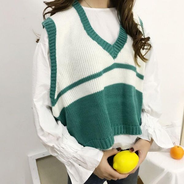 new casual women sweater vest loose sleeveless striped patchwork v neck vest street autumn women jacket, Black;white
new casual women sweater vest loose sleeveless striped patchwork v neck vest street autumn women jacket, Black;white