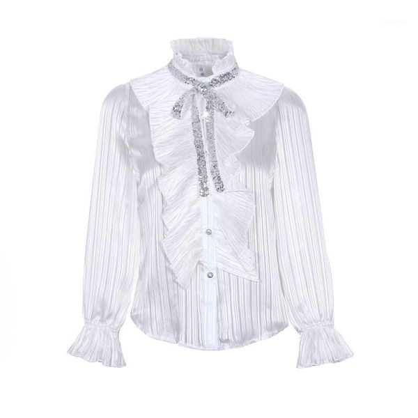 women's 2020 new fashion sequined bowknot long sleeve flared women shirts sleeve chiffon shirt ruffle1, White
women's 2020 new fashion sequined bowknot long sleeve flared women shirts sleeve chiffon shirt ruffle1, White