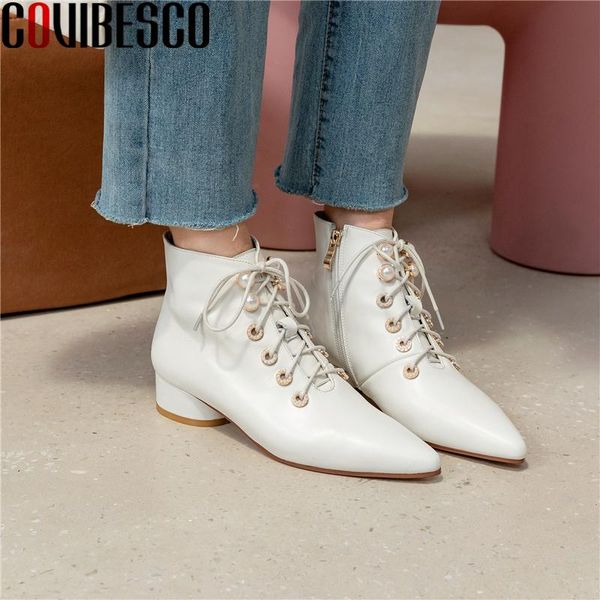 covibesco autumn winter women ankle boots genuine leather shoes woman lace-up pearl side zipper pointed toe thick heels boots, Black
covibesco autumn winter women ankle boots genuine leather shoes woman lace-up pearl side zipper pointed toe thick heels boots, Black