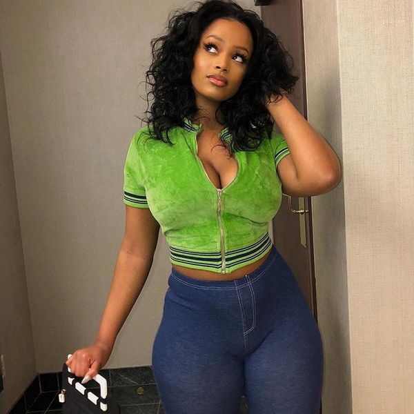 zipper short sleeve t pity woman 2019 street joker navel stripe t pity 900891, White;black
zipper short sleeve t pity woman 2019 street joker navel stripe t pity 900891, White;black