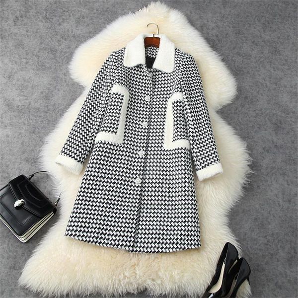 women's wool & blends runway designers fur collar plaid loose woolen jackets and coats winter vintage women outerwear, Black
women's wool & blends runway designers fur collar plaid loose woolen jackets and coats winter vintage women outerwear, Black
