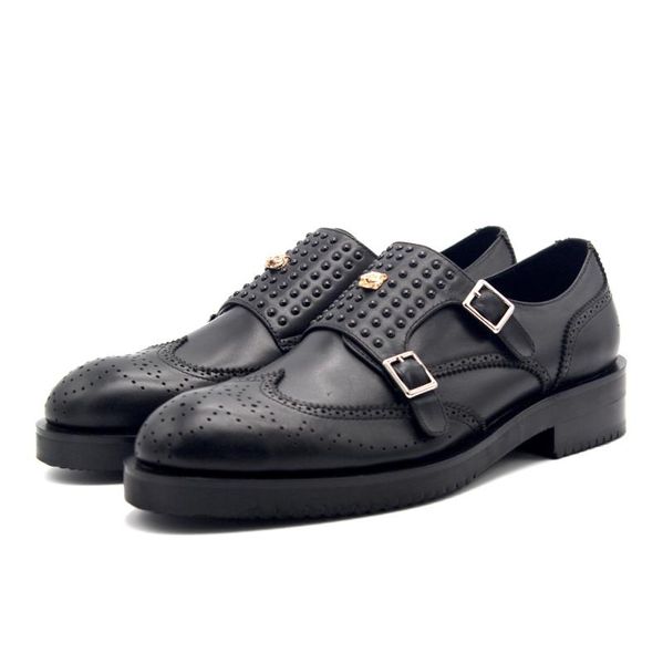 handmade men brogue shoe black rivets monk strap embroidery buckle leather formal business shoes
handmade men brogue shoe black rivets monk strap embroidery buckle leather formal business shoes
