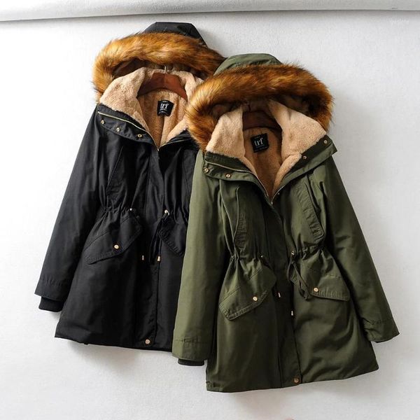 jacket female model thickening warm winter collars hooded draw string waist warm tooling sent to overcome 13521, Black