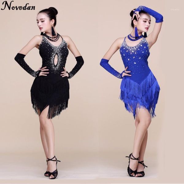 fringe latin dance dress women tango dress salsa rumba modern dance costumes women latin dancing clothes dancewear1, Black;red