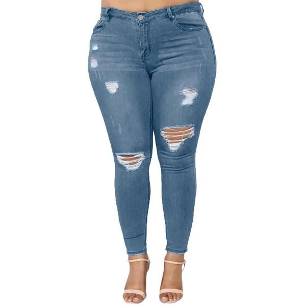 high waist distressed denim femme jeans plus size woman pencil pants slim skinny hole jeans ripped elastic women, Blue
high waist distressed denim femme jeans plus size woman pencil pants slim skinny hole jeans ripped elastic women, Blue