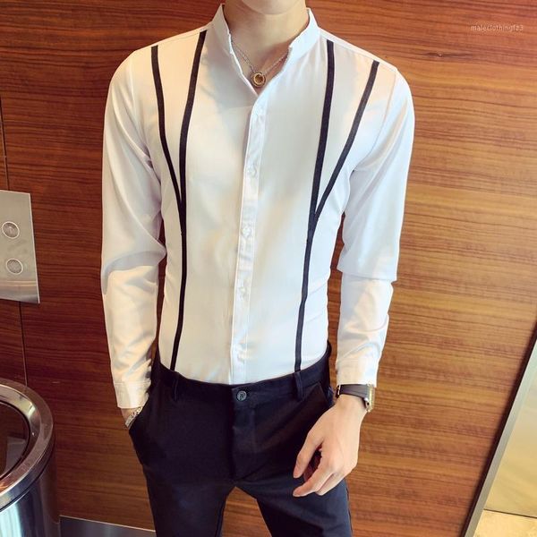 men's casual shirts plus size 5xl simple white shirt men fashion 2021 long sleeve striped gentlemen tuxedo dress slim fit stand collar, White;black
men's casual shirts plus size 5xl simple white shirt men fashion 2021 long sleeve striped gentlemen tuxedo dress slim fit stand collar, White;black