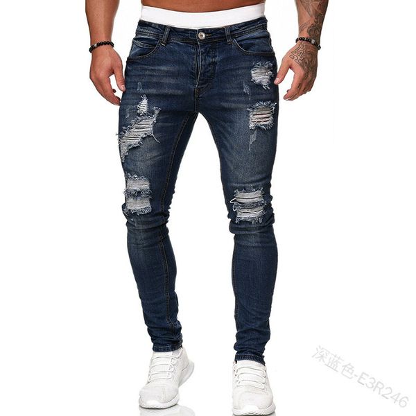 new ripped hole distressed hip hop streetwear denim trouser quality men pants slim fit washed jeans 201111, Blue
new ripped hole distressed hip hop streetwear denim trouser quality men pants slim fit washed jeans 201111, Blue