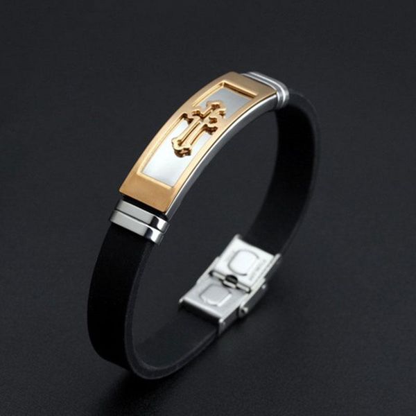 men silicone titanium steel cross bracelet bangle wristband masculine jewelry jan88, Golden;silver
men silicone titanium steel cross bracelet bangle wristband masculine jewelry jan88, Golden;silver