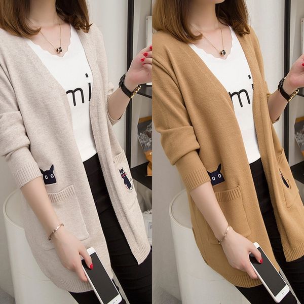 6thsd new solid color jacket in 2020 autumn early women's loose embroidery sweater embroidered sweater medium length cardigan hwvwr, White;black
6thsd new solid color jacket in 2020 autumn early women's loose embroidery sweater embroidered sweater medium length cardigan hwvwr, White;black