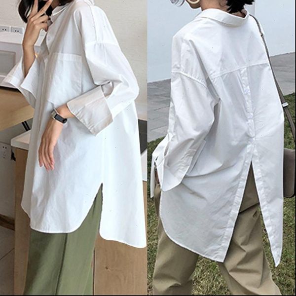 vintage casual long sleeve lapel tunic solid loose blouse shirts celmia 2021 autumn pleated irregular split hem chic blusas, White
vintage casual long sleeve lapel tunic solid loose blouse shirts celmia 2021 autumn pleated irregular split hem chic blusas, White