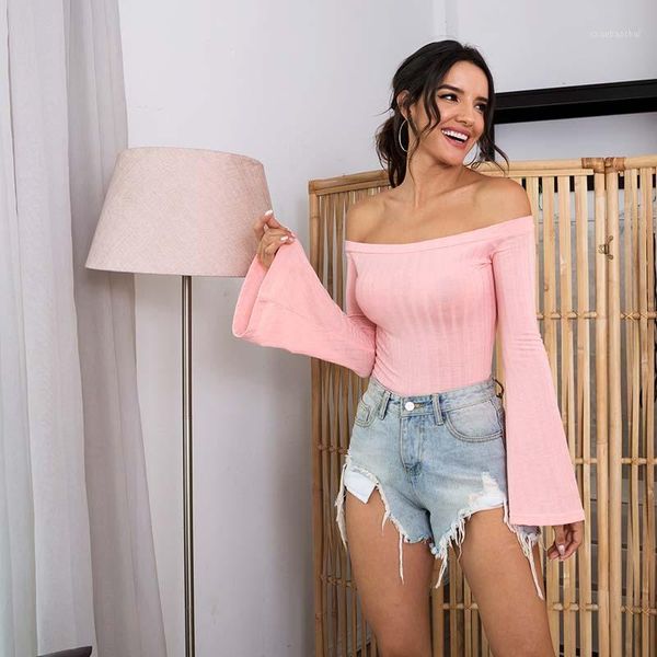pink tshirt women slash neck knitted off shoulder long flare sleeve skinny white autumn black backless vintage femme1
pink tshirt women slash neck knitted off shoulder long flare sleeve skinny white autumn black backless vintage femme1