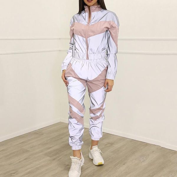 women's tracksuit 2 pieces set reflective zipper crop joggers high waist pants autumn patchwork casual sports cropped coat1, White
women's tracksuit 2 pieces set reflective zipper crop joggers high waist pants autumn patchwork casual sports cropped coat1, White