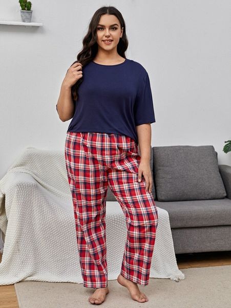 plus drop shoulder tee and pants pj set t1cq#, Black;white
plus drop shoulder tee and pants pj set t1cq#, Black;white