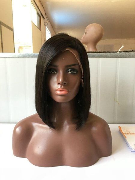 lace front bob wigs with bangs human hair short bob wigs for black women bob cut wigs side part, Black;brown
