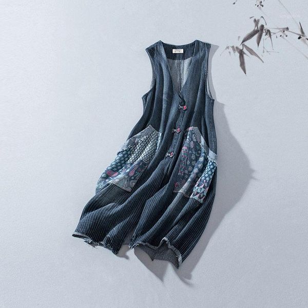 retro striped denim patchwork long vest spring new mid-length sleeveless denim jacket ethnic style casual waistcoat f26151, Black;white
retro striped denim patchwork long vest spring new mid-length sleeveless denim jacket ethnic style casual waistcoat f26151, Black;white