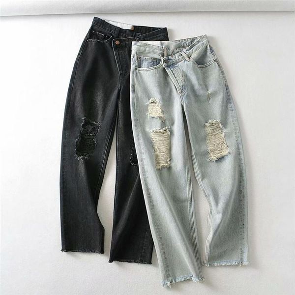 women's jeans spring and autumn style street fashion asymmetric button ripped women, high waist solid color wide leg women, Blue
women's jeans spring and autumn style street fashion asymmetric button ripped women, high waist solid color wide leg women, Blue