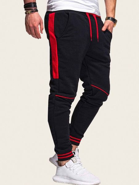men contrast tape side drawstring waist sweatpants y8tf#, Black