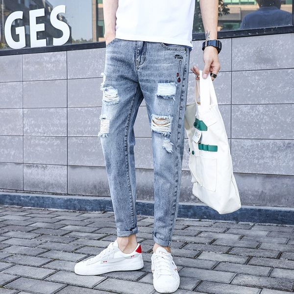 2020 spring and summer new ins fashion hole-breaking nine-point men's korean style jeans and jeans slim-fit small feet nine-point begga, Blue
2020 spring and summer new ins fashion hole-breaking nine-point men's korean style jeans and jeans slim-fit small feet nine-point begga, Blue