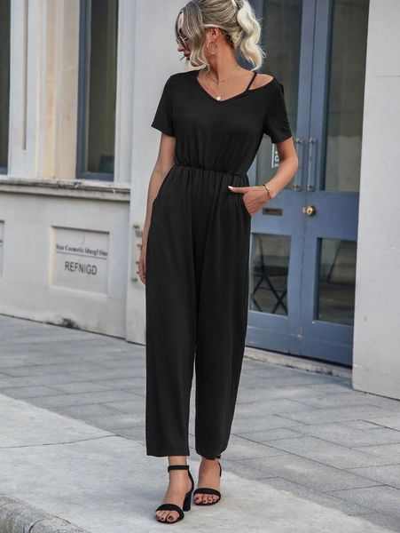 cut out slant pocket jumpsuit 68ql#, White