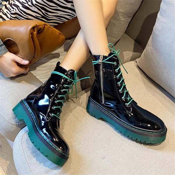 boots pxelena ins zipper women chunky platform knight combat 2021 winter motorcycle tactical ankle patent leather, Black 
boots pxelena ins zipper women chunky platform knight combat 2021 winter motorcycle tactical ankle patent leather, Black