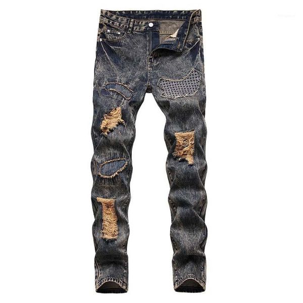 mcikkny fashion men's retro patchwork jeans pants ripped high street denim trouser male streetwear1, Blue
mcikkny fashion men's retro patchwork jeans pants ripped high street denim trouser male streetwear1, Blue