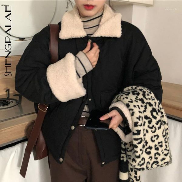 shengpalae korean large size color contrast lamb wool cotton coat women's autumn and winter 2021 new thick warm jacket 5a4251, Black;brown
shengpalae korean large size color contrast lamb wool cotton coat women's autumn and winter 2021 new thick warm jacket 5a4251, Black;brown