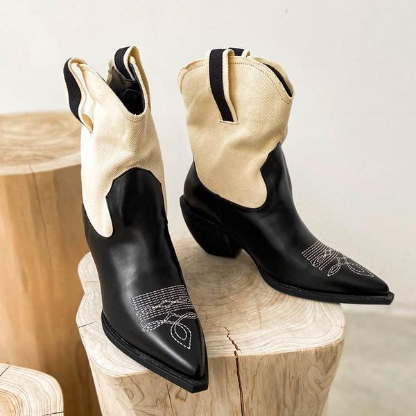 boots deat 2021 autumn winter fashion casual pointed embroidery thick heel stitching western cowboy short for women sf957, Black
boots deat 2021 autumn winter fashion casual pointed embroidery thick heel stitching western cowboy short for women sf957, Black