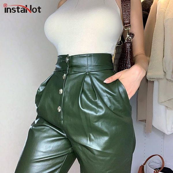 instawomen faux leather pant autumn pockets button loose straight pant casual elegant streetwear solid green black trousers1, Black;white
instawomen faux leather pant autumn pockets button loose straight pant casual elegant streetwear solid green black trousers1, Black;white