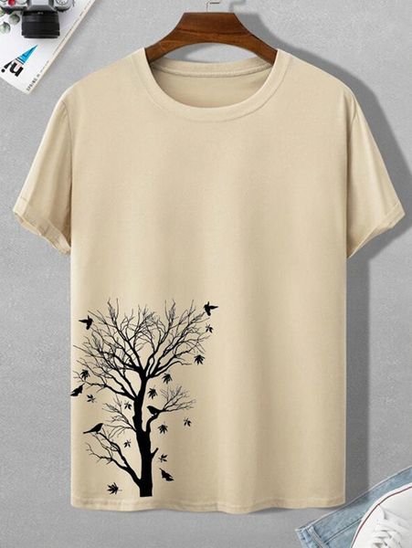 men tree & bird print tee o9bn#, White;black