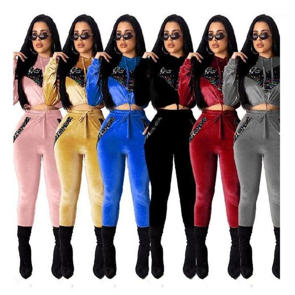 women 2 piece set outfits komplet damski lato solid color sequin splicing drawstring suede hoodie two piece pants suit set women1, White
women 2 piece set outfits komplet damski lato solid color sequin splicing drawstring suede hoodie two piece pants suit set women1, White