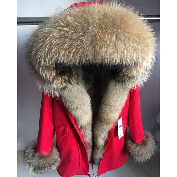

maomaokong real fox fur coat winter jacket women long parka natural raccoon fur collar hood thick warm real fur liner parkas 201212, Black