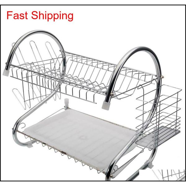 2-tier multi-function stainless steel dish drying rack,cup d qyllkm bdenet