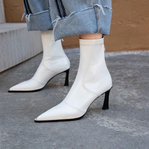 european fashionable white socks boots summer pointed high heel leather boots slimming single zipper short, Black
european fashionable white socks boots summer pointed high heel leather boots slimming single zipper short, Black