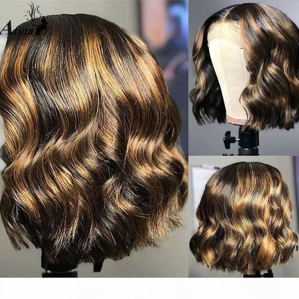 ombre blonde highlight colored short wavy human hair wig preplucked glueless remy hd transparent lace front wig full closure 180, Black;brown
ombre blonde highlight colored short wavy human hair wig preplucked glueless remy hd transparent lace front wig full closure 180, Black;brown